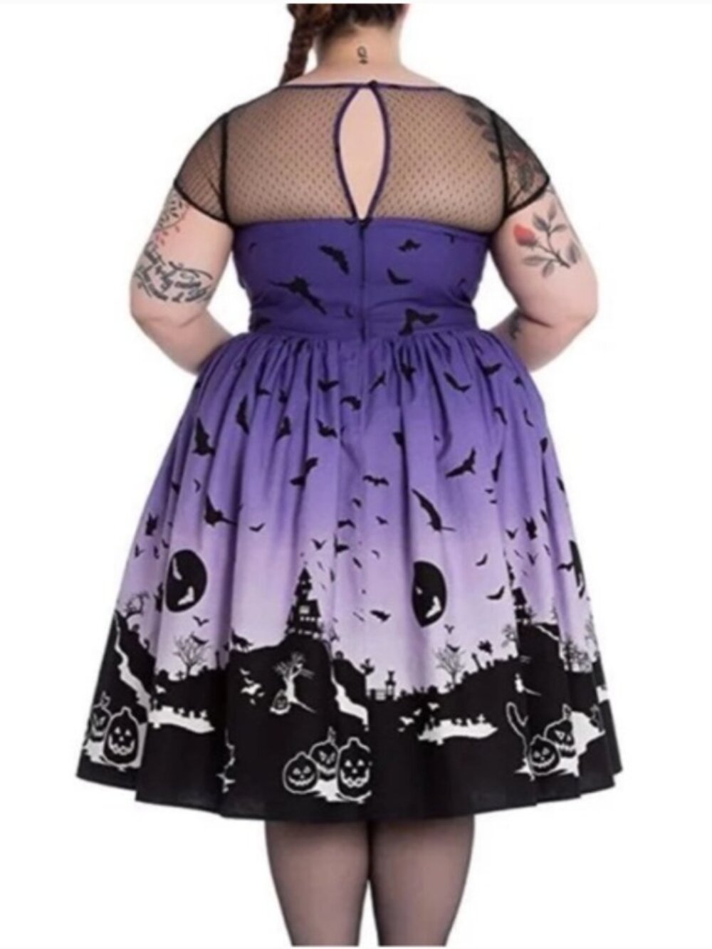 Hell Bunny Hauntly Halloween Purple Ombre Graveyard Dress Size L - Picture 6 of 14